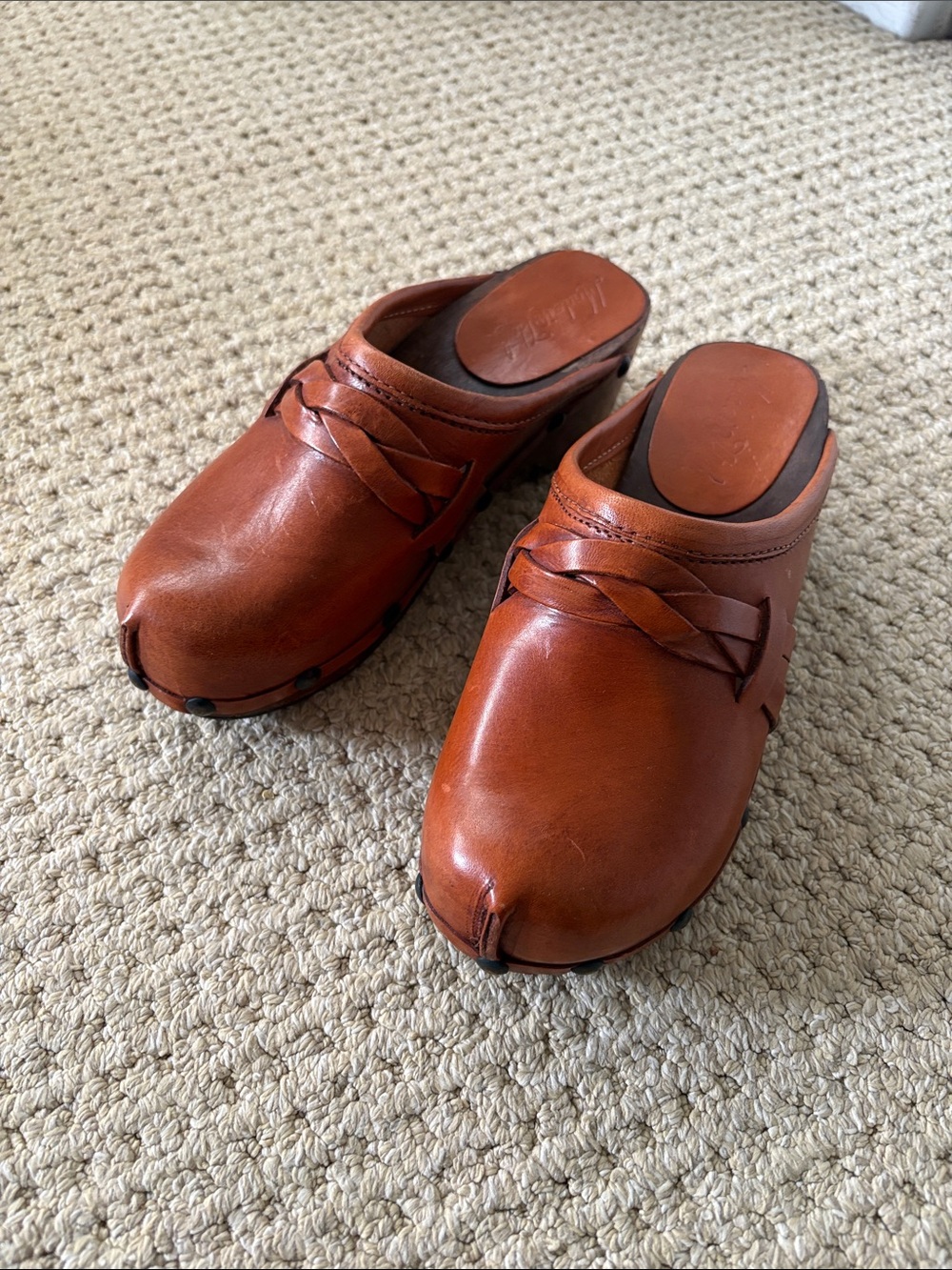 Vintage Made in Italy Leather Clogs Studded Details Size 38